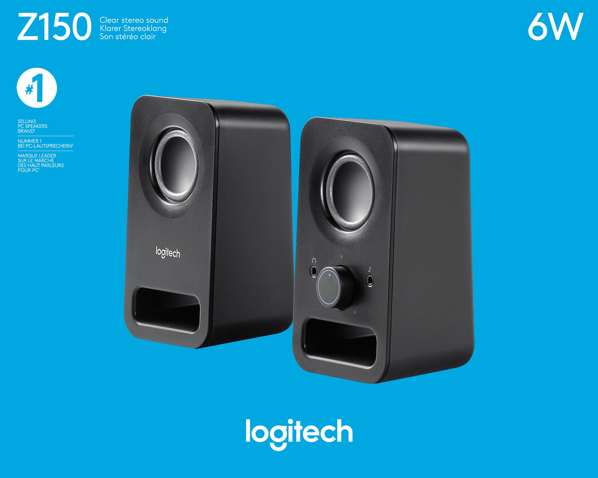 Logitech Speaker Z150, audio, stéréo 2.0, 6W noir, vente au détail